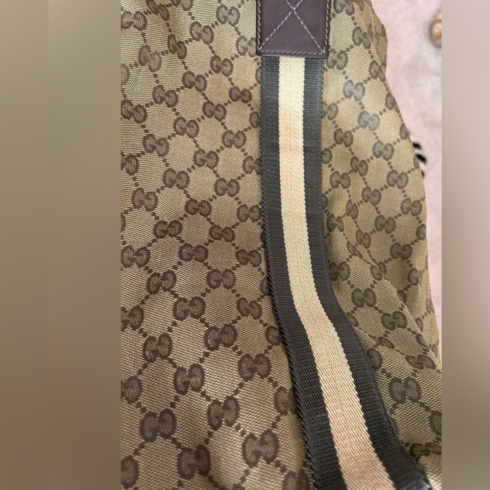 Gucci Original GG Canvas Flat Web Tote Bag Brown Monogram Model ID: 189669 EUC - Picture 13 of 14